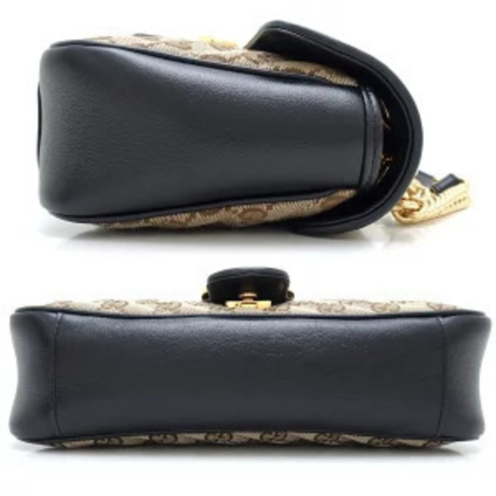 Gucci GG Shoulder Beige Bag Chain Leather Marmont Black Canvas
